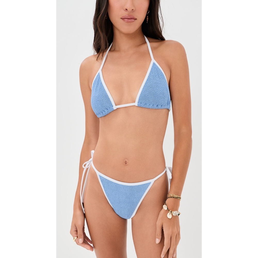 NEW Hunza G Cornflower Blue Textured Knit Tie Side Bikini Bottom One Size Swim - Picture 5 of 16